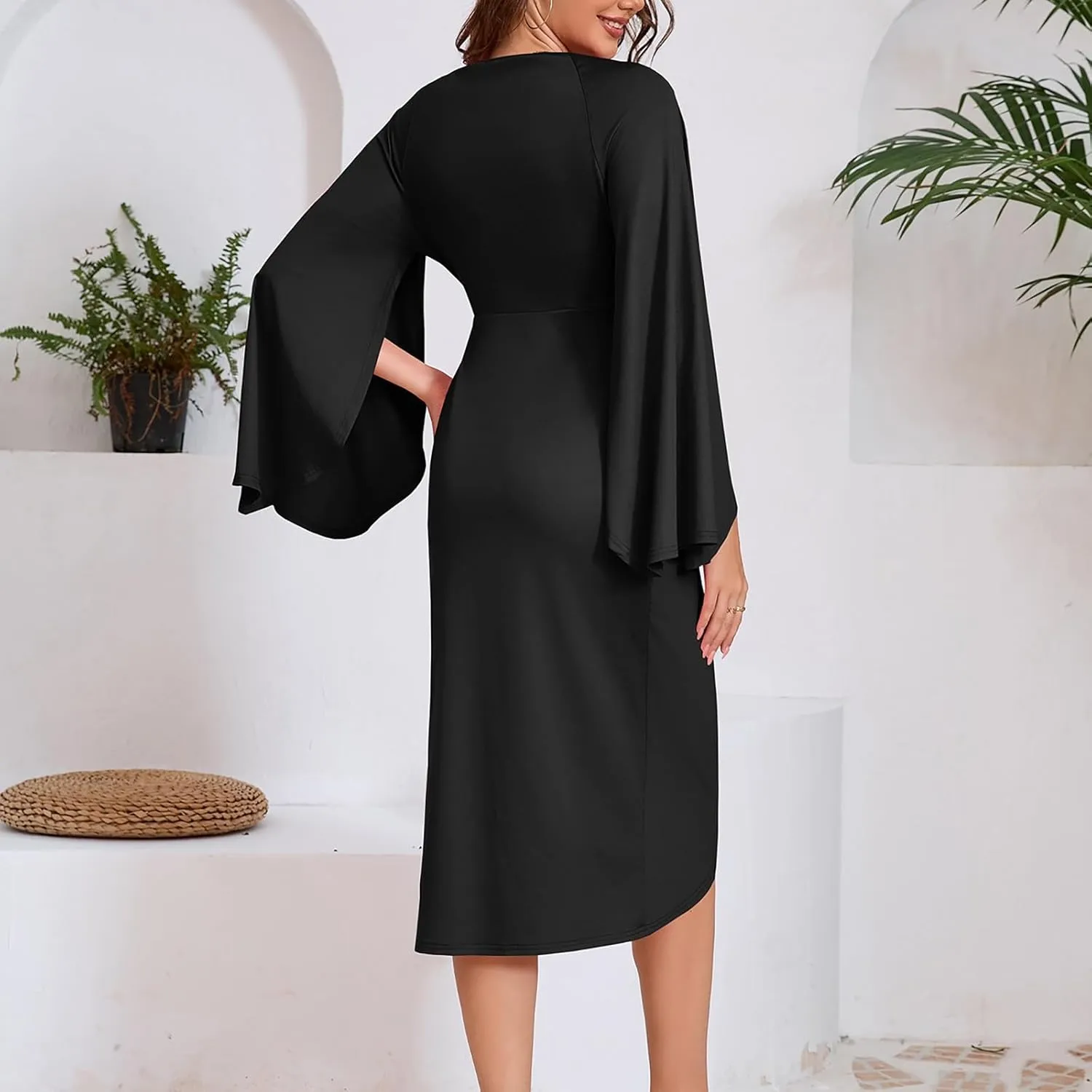 Elegant Dresses for Women Classy Loose Flowy Swing Sleeve Tie Waist Semi Formal Dress Wedding Guest Elegant Swimsuit Coverup