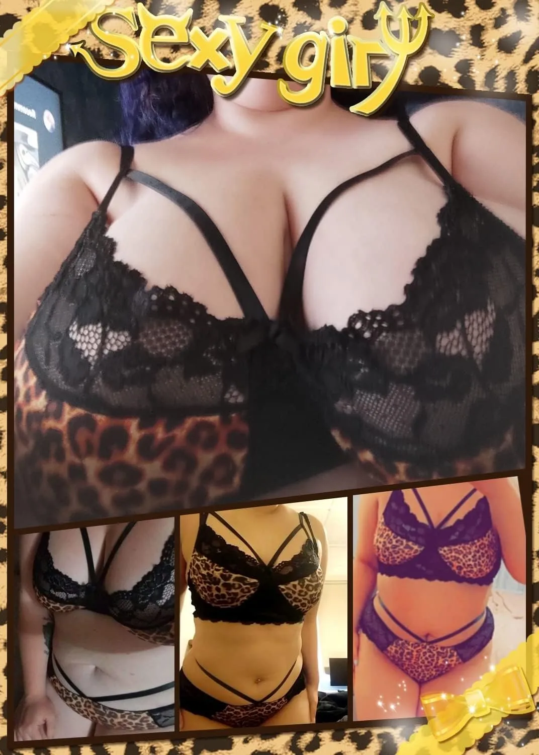EVELUST Women Plus Size Lingerie - Sexy Strappy Outfits Leopard Lace Harness Underwire Bralette High Waist Panty Set
