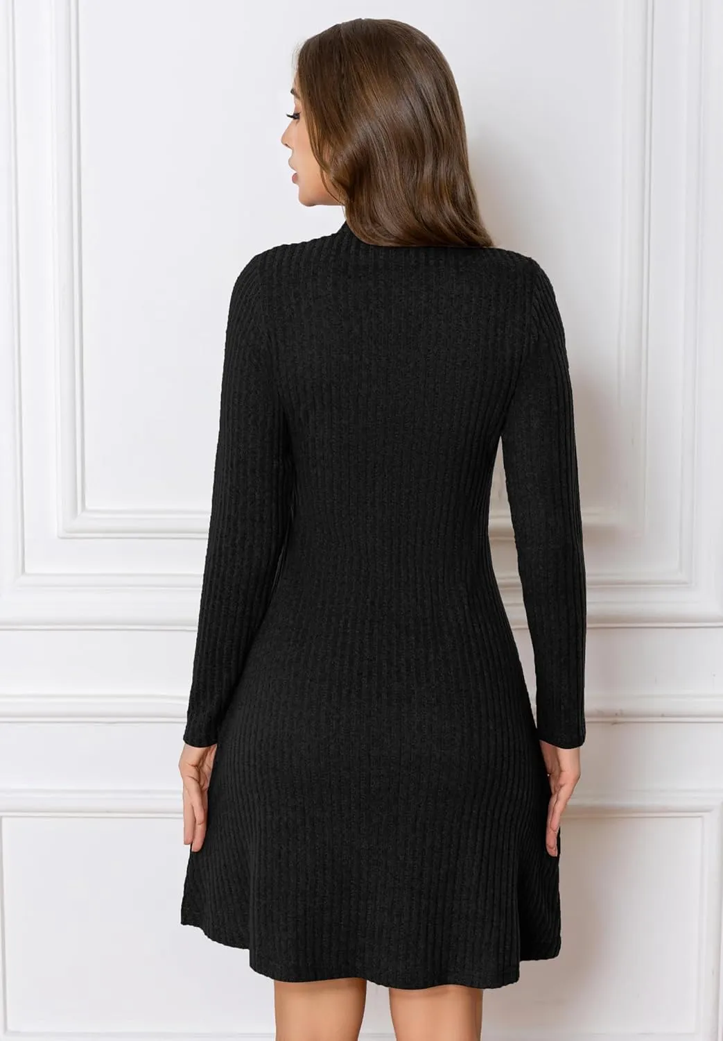 Fall Dresses for Women Long Sleeve V Neck Casual A Line Short Tunic Sweater Dress