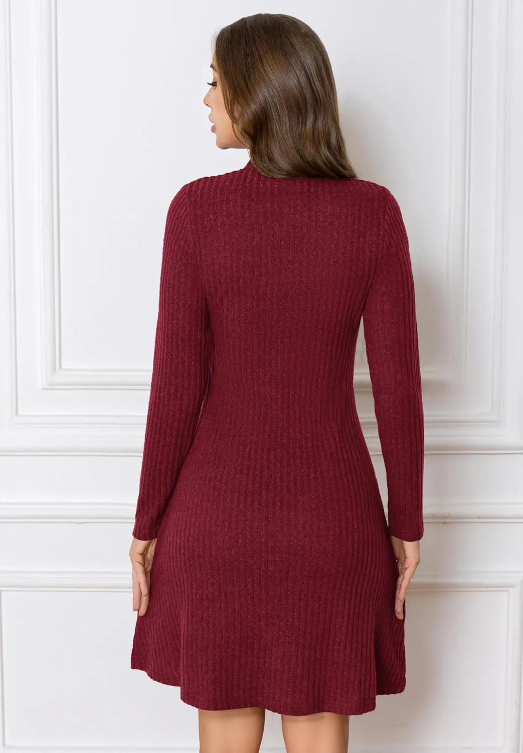 Fall Dresses for Women Long Sleeve V Neck Casual A Line Short Tunic Sweater Dress
