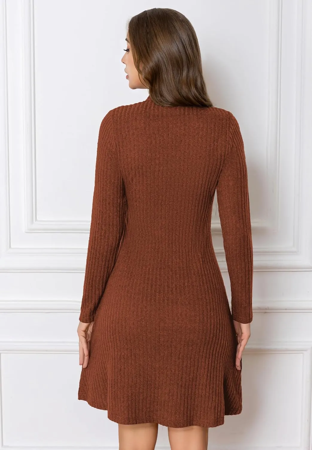 Fall Dresses for Women Long Sleeve V Neck Casual A Line Short Tunic Sweater Dress