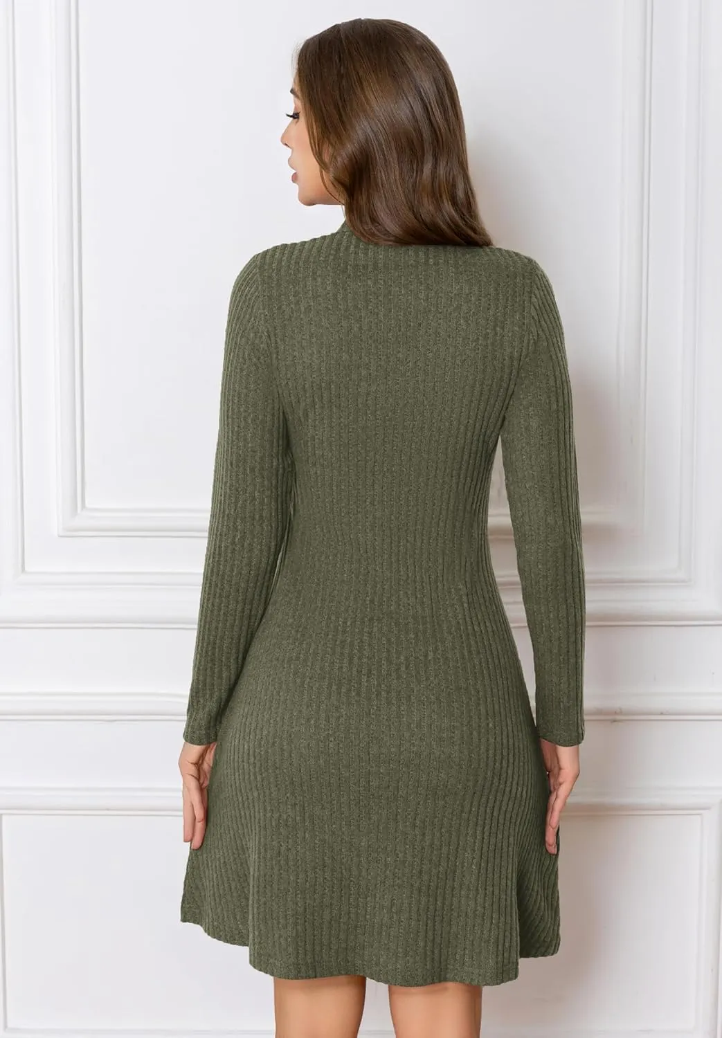Fall Dresses for Women Long Sleeve V Neck Casual A Line Short Tunic Sweater Dress