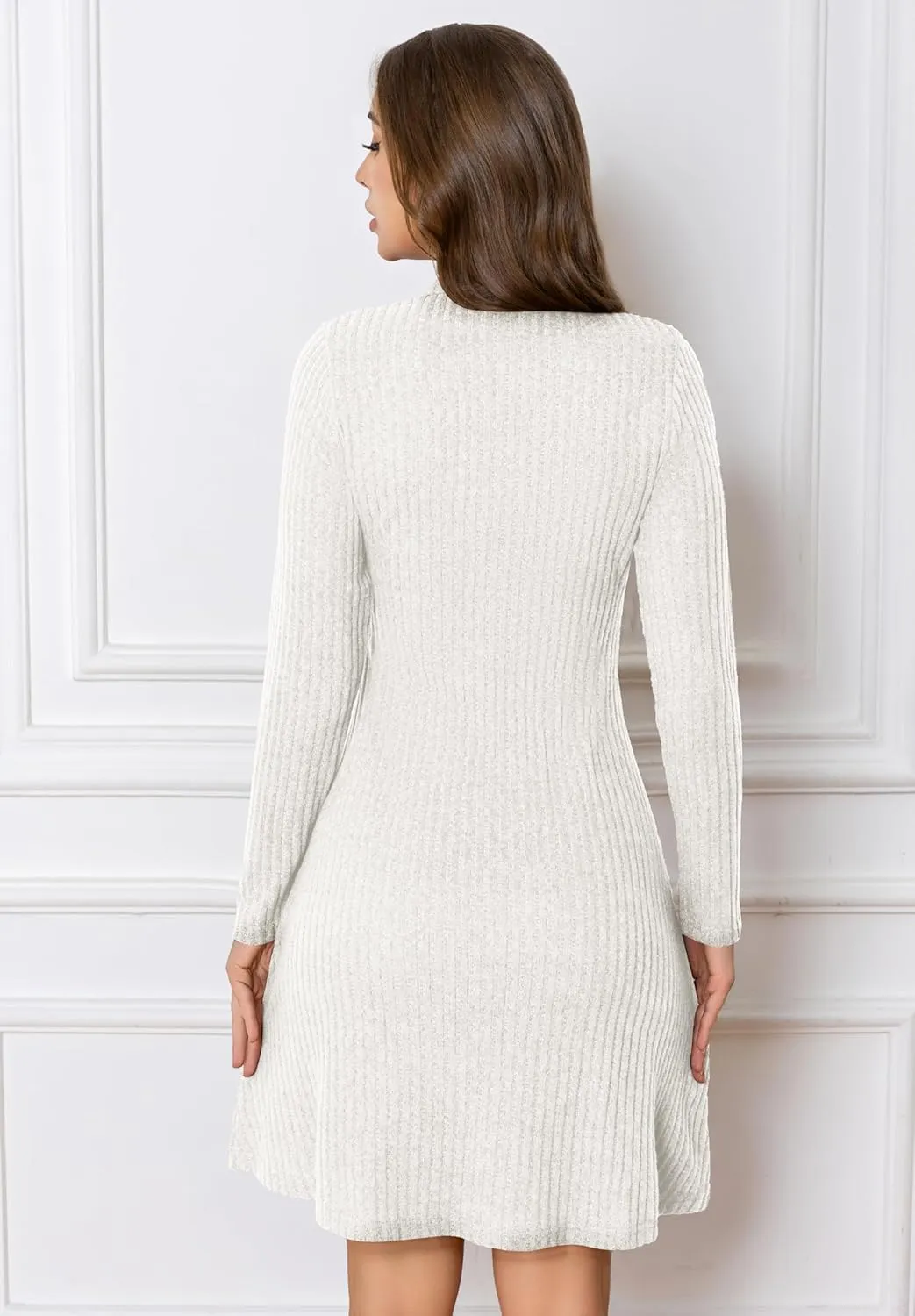 Fall Dresses for Women Long Sleeve V Neck Casual A Line Short Tunic Sweater Dress