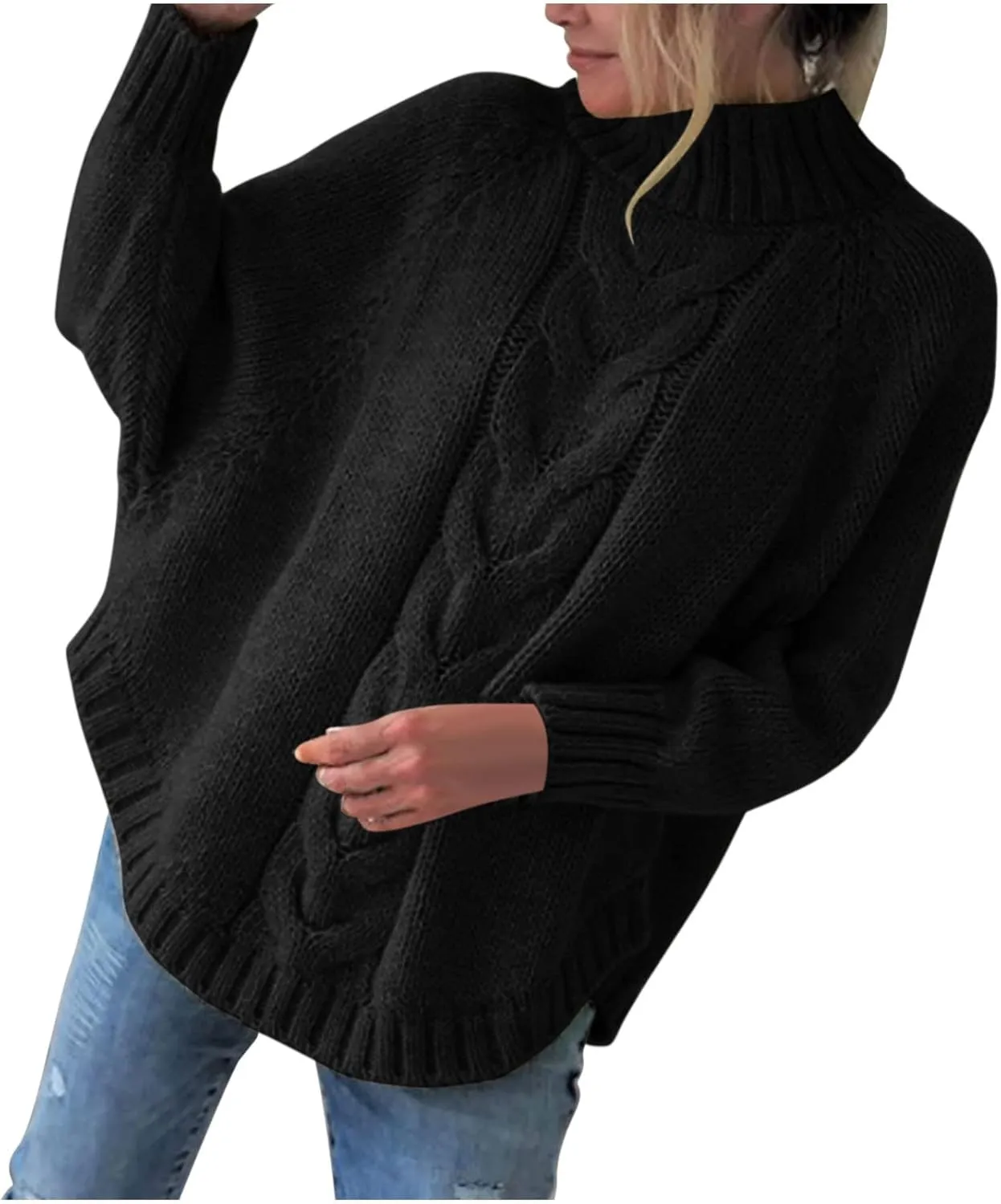 Fall Sweaters for Women 2023 Oversized Chunky Knitted Sweaters Batwing Sleeve Turtleneck Sweater Cozy Jumper Tops