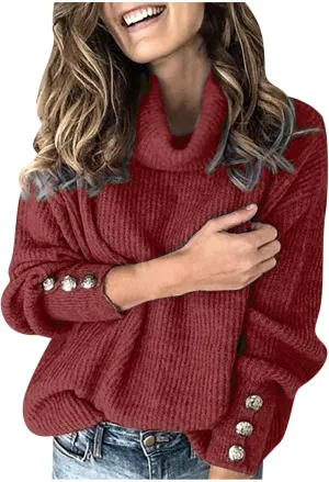Fall Sweaters for Women 2023 Pullover Turtleneck Sweater Oversized Chunky Knit Sweater Long Sleeve Jumper Tops