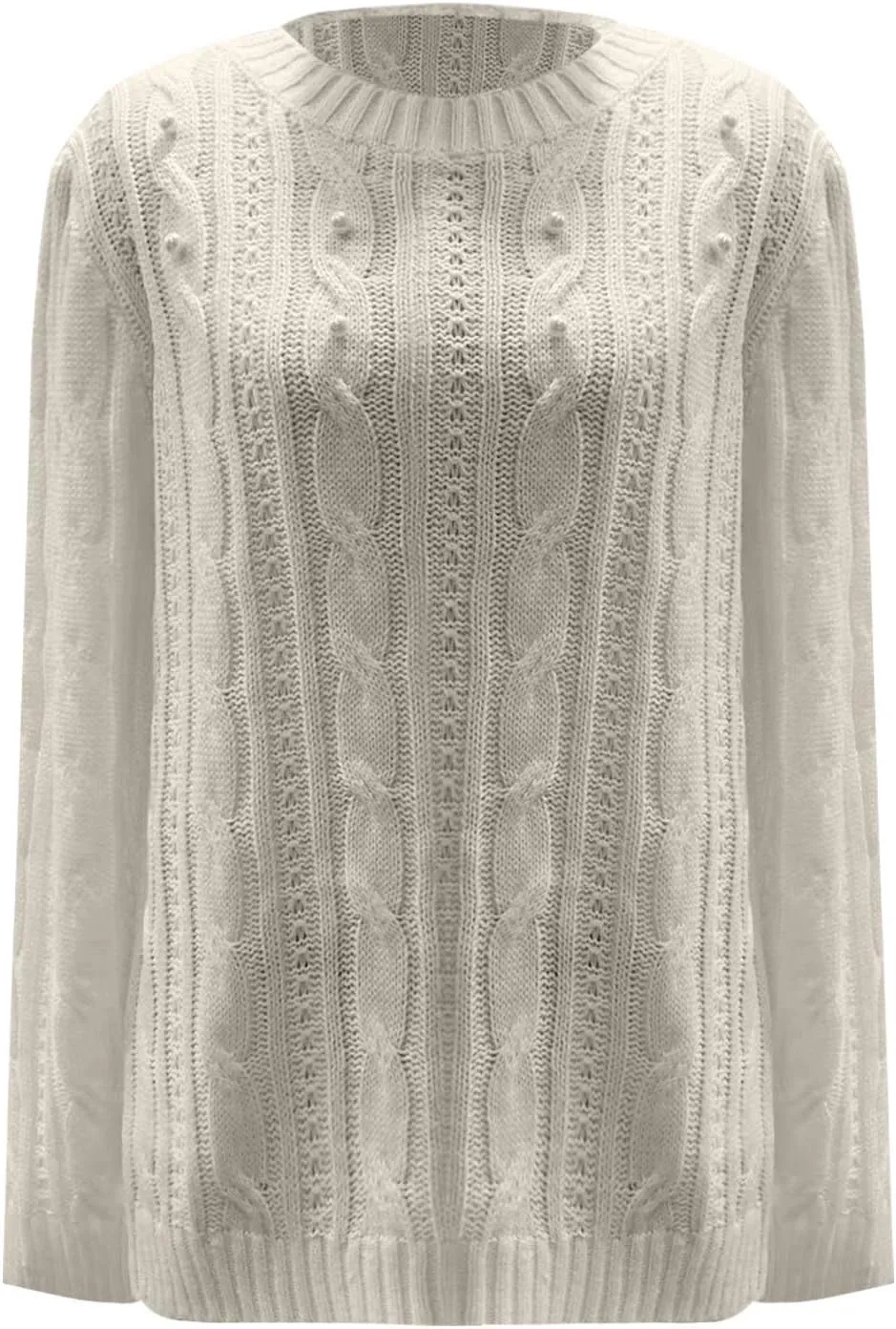 Fashion Cable Knit Sweaters for Women Oversized Stretchy Crew Neck Pullover Casual Solid Color Long Sleeve Sweater