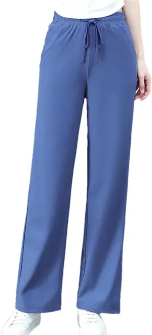 Fashion High Waist Ice Silk Wide Leg Pants for Women Summer Casual Straight Leg Trousers