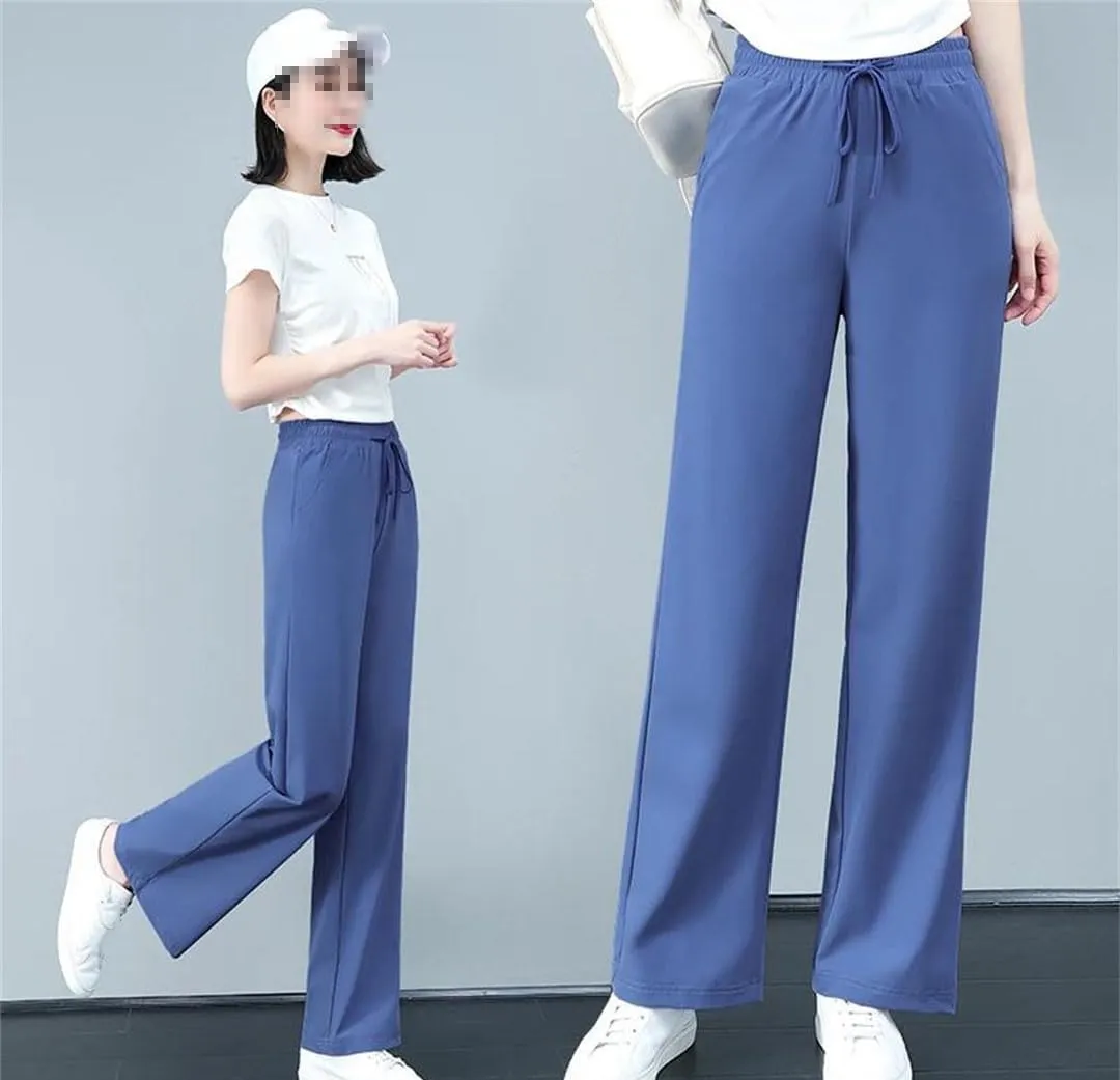 Fashion High Waist Ice Silk Wide Leg Pants for Women Summer Casual Straight Leg Trousers