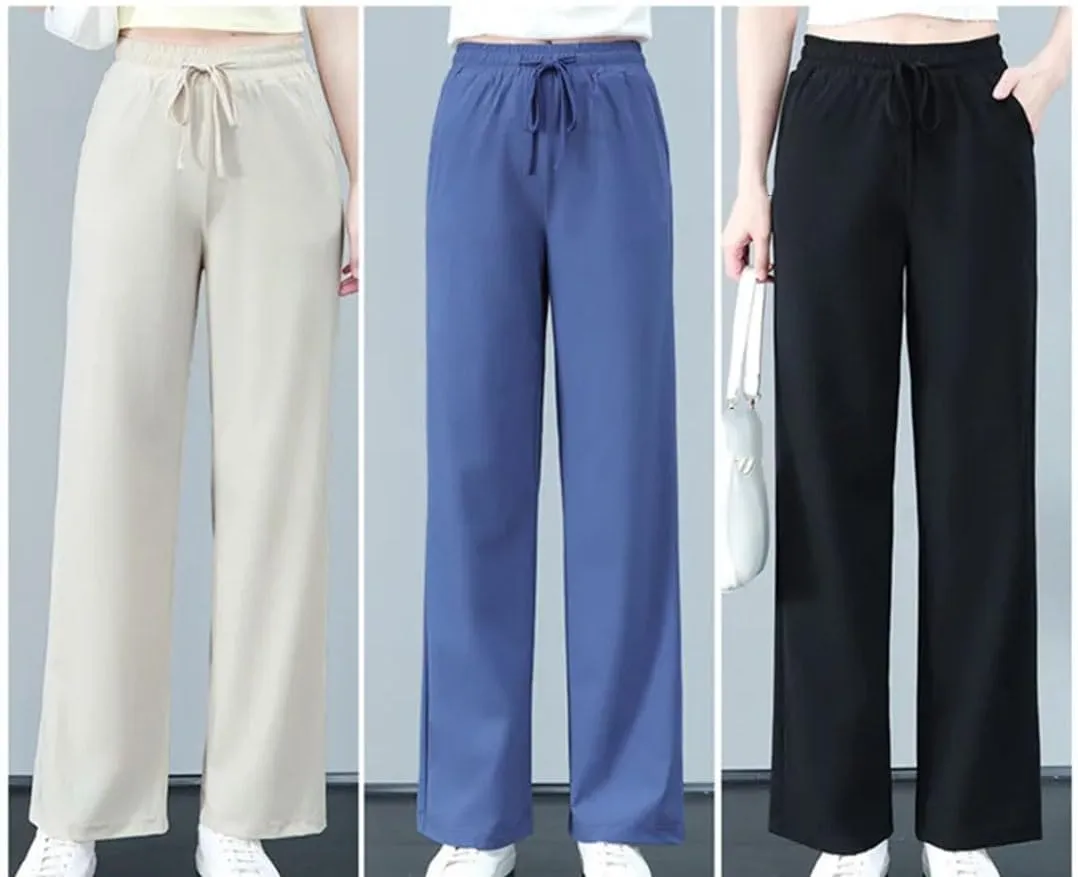 Fashion High Waist Ice Silk Wide Leg Pants for Women Summer Casual Straight Leg Trousers
