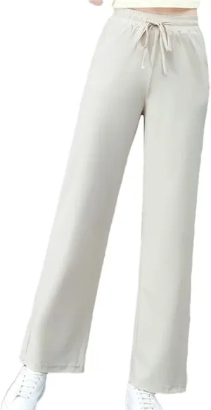 Fashion High Waist Ice Silk Wide Leg Pants for Women Summer Casual Straight Leg Trousers