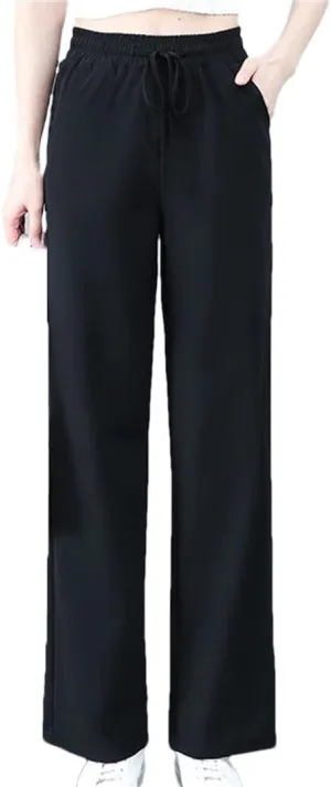 Fashion High Waist Ice Silk Wide Leg Pants for Women Summer Casual Straight Leg Trousers