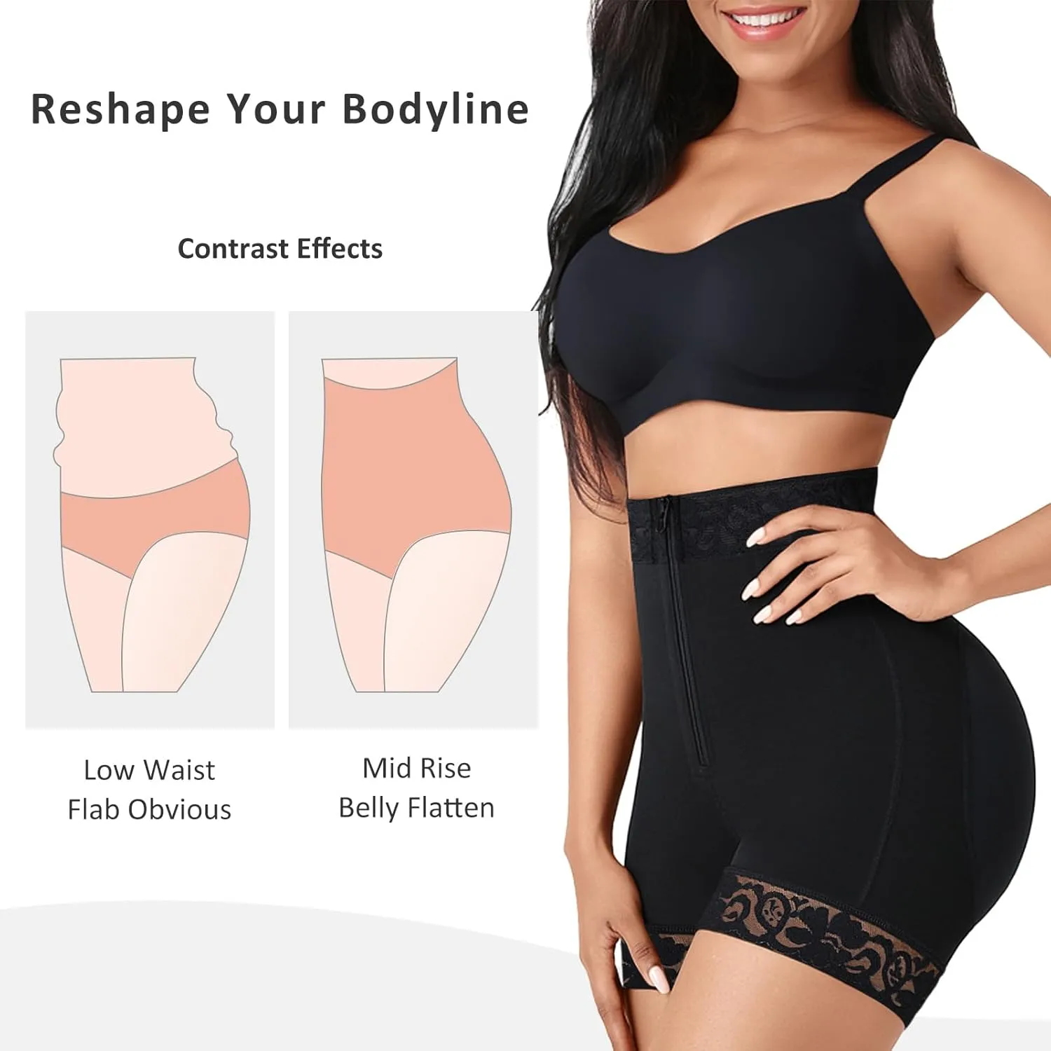 FeelinGirl Body Shaper for Women Butt Lifting Shapewear Tummy Control Panties with Hook Zipper Closure