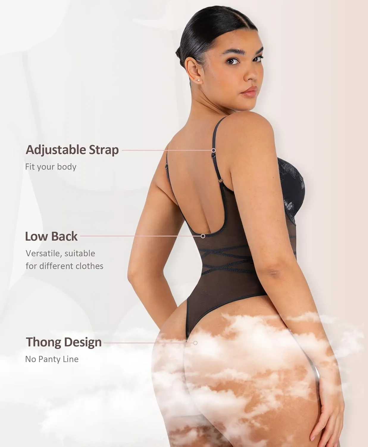 FeelinGirl Lace Shapewear Bodysuits for Women V Neck Sleeveless Tops Tummy Control Body Suits Thong Body Shaper