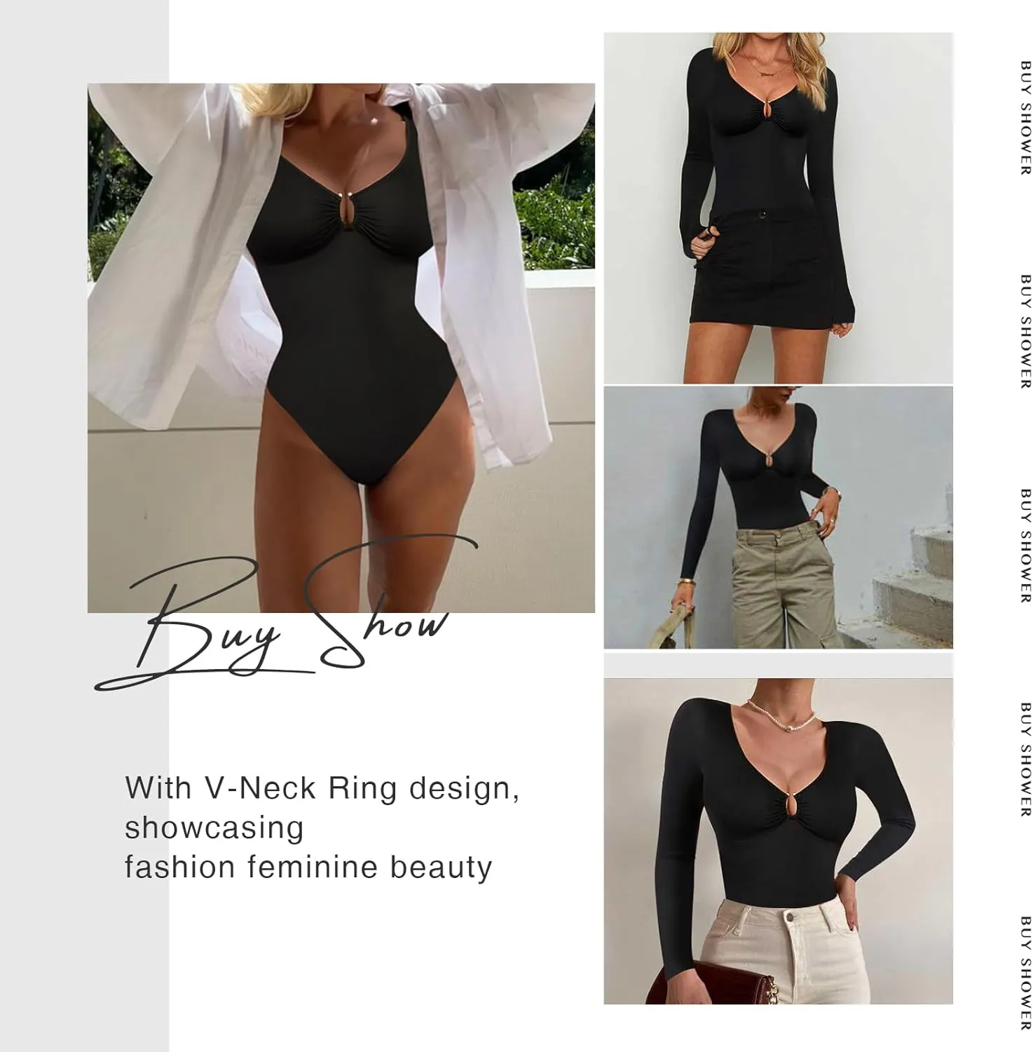 FeelinGirl Long Sleeve Bodysuit for Women Thong Body Suit Square Neck Shapewear 2024 Shirt Tops