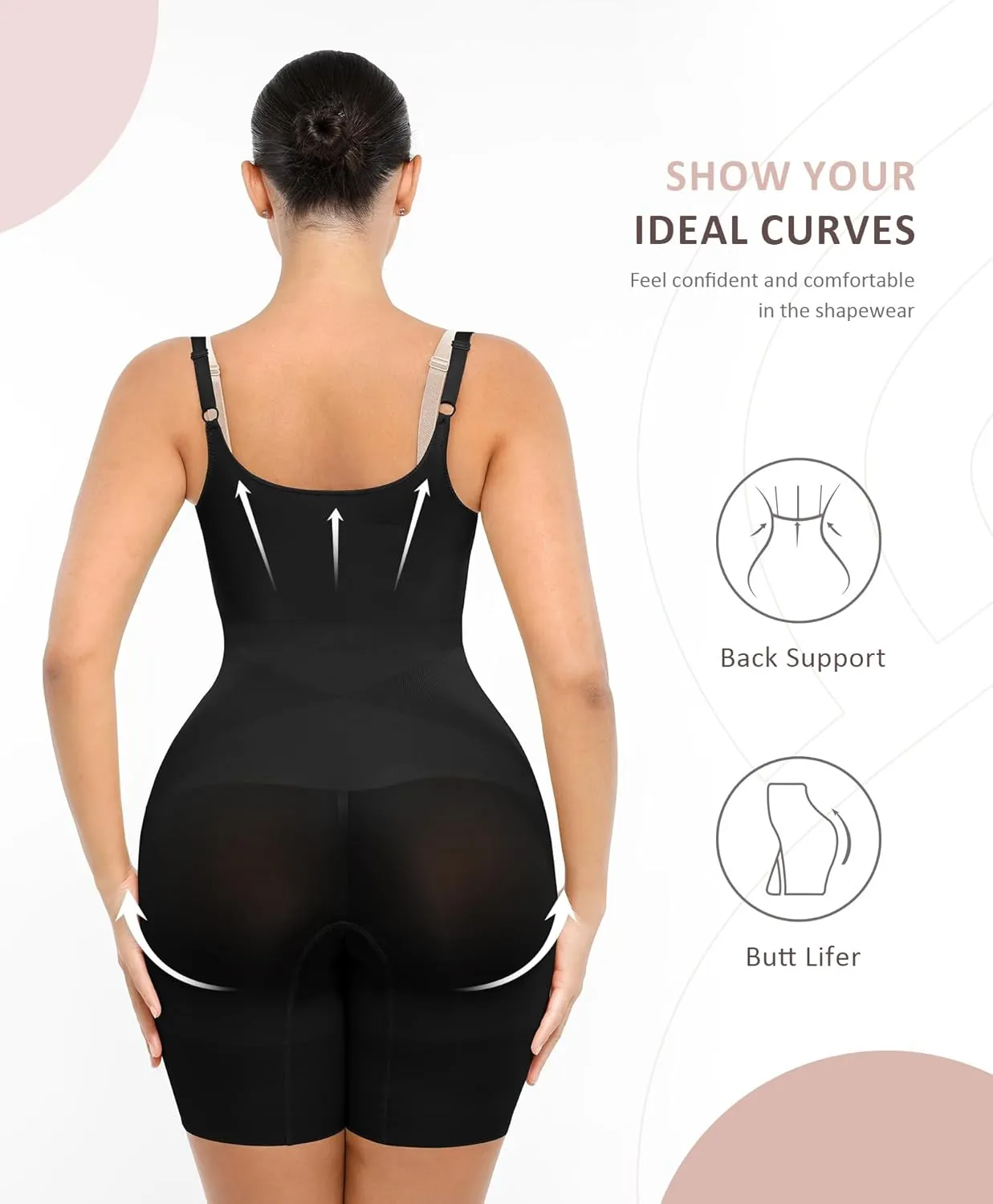FeelinGirl Open Bust Shapewear Tummy Control Seamless Body Shaper for Women Mid Thigh Sculpting Bodysuit