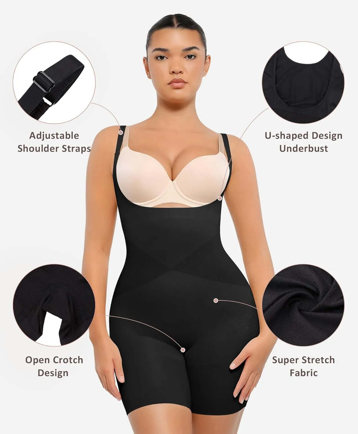 FeelinGirl Open Bust Shapewear Tummy Control Seamless Body Shaper for Women Mid Thigh Sculpting Bodysuit
