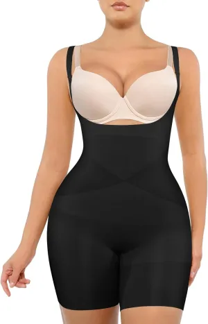 FeelinGirl Open Bust Shapewear Tummy Control Seamless Body Shaper for Women Mid Thigh Sculpting Bodysuit