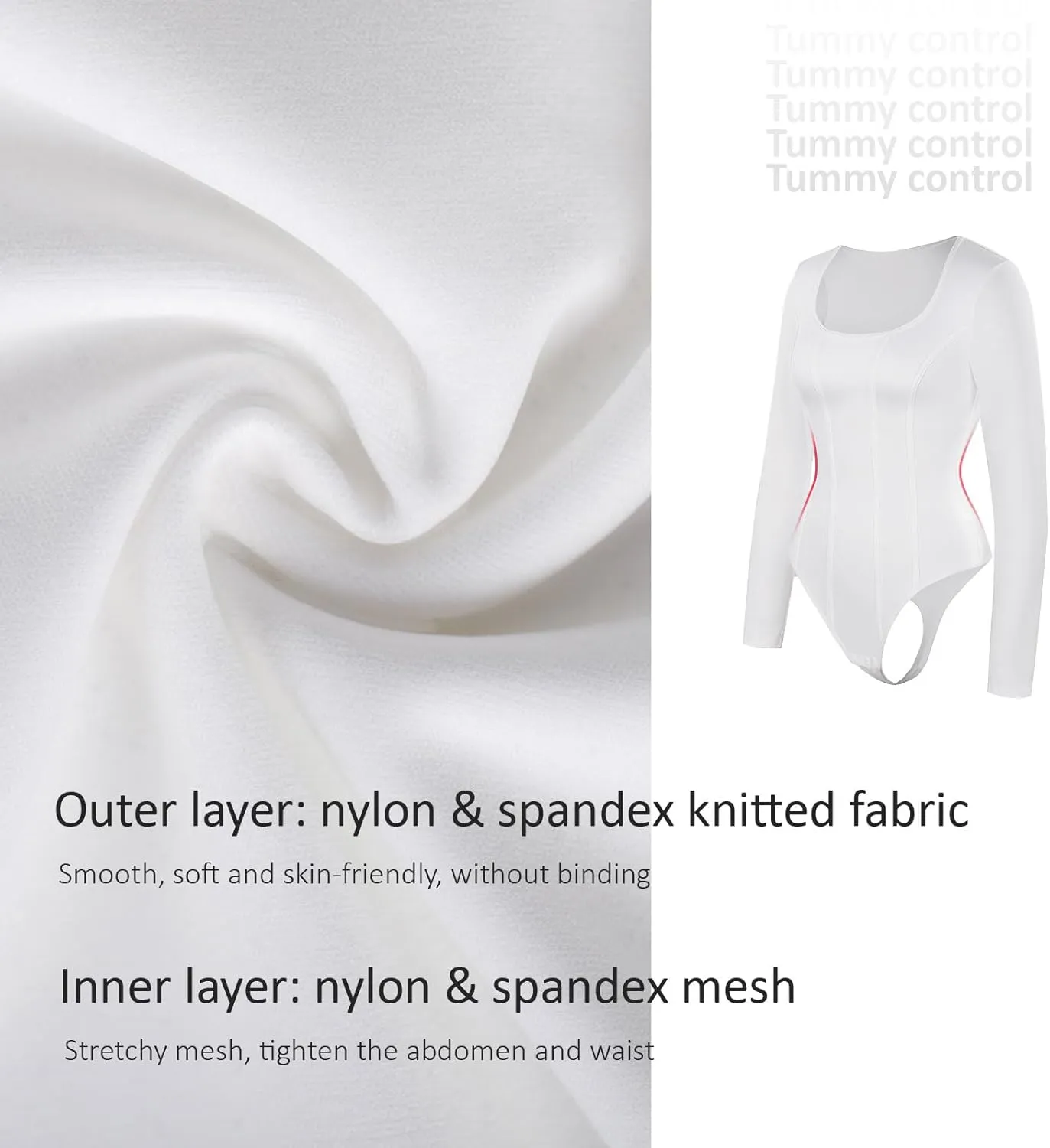 FeelinGirl Seamless Tummy Control Bodysuit Thong Basic Square Neck Slimming Tops for Women Shaping Thong