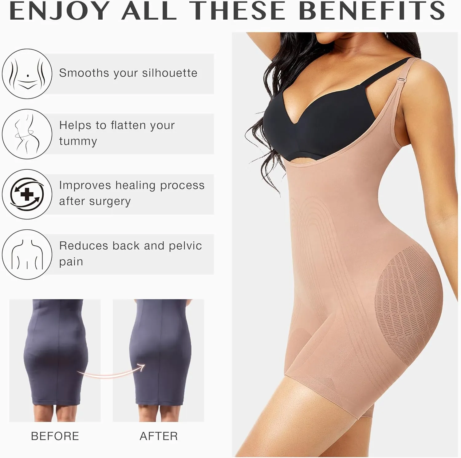 FeelinGirl Shapewear for Women Tummy Control Butt Lifting Colombianas Seamless Bodysuit High Back Full Body Shaper