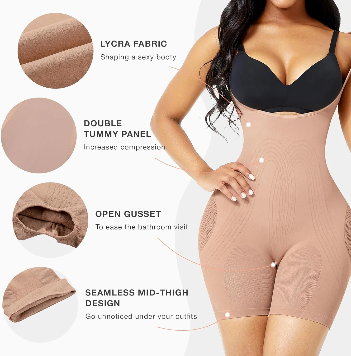 FeelinGirl Shapewear for Women Tummy Control Butt Lifting Colombianas Seamless Bodysuit High Back Full Body Shaper