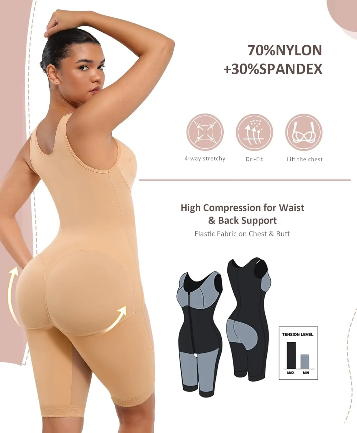 FeelinGirl Shapewear Tummy Control Post Surgery Body Shaper Compression Garment Butt Lifter
