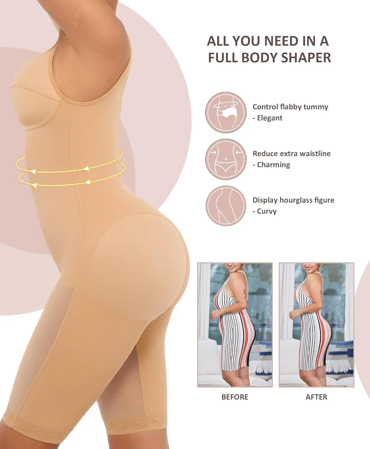 FeelinGirl Shapewear Tummy Control Post Surgery Body Shaper Compression Garment Butt Lifter
