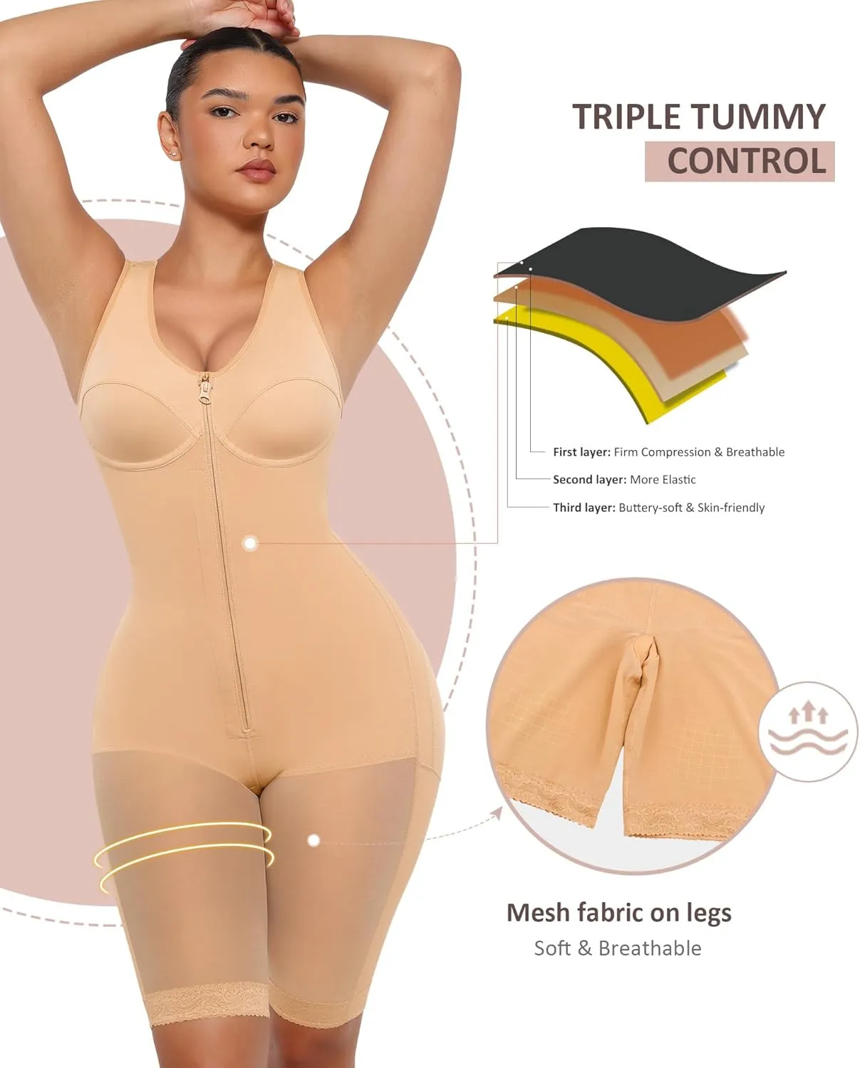 FeelinGirl Shapewear Tummy Control Post Surgery Body Shaper Compression Garment Butt Lifter