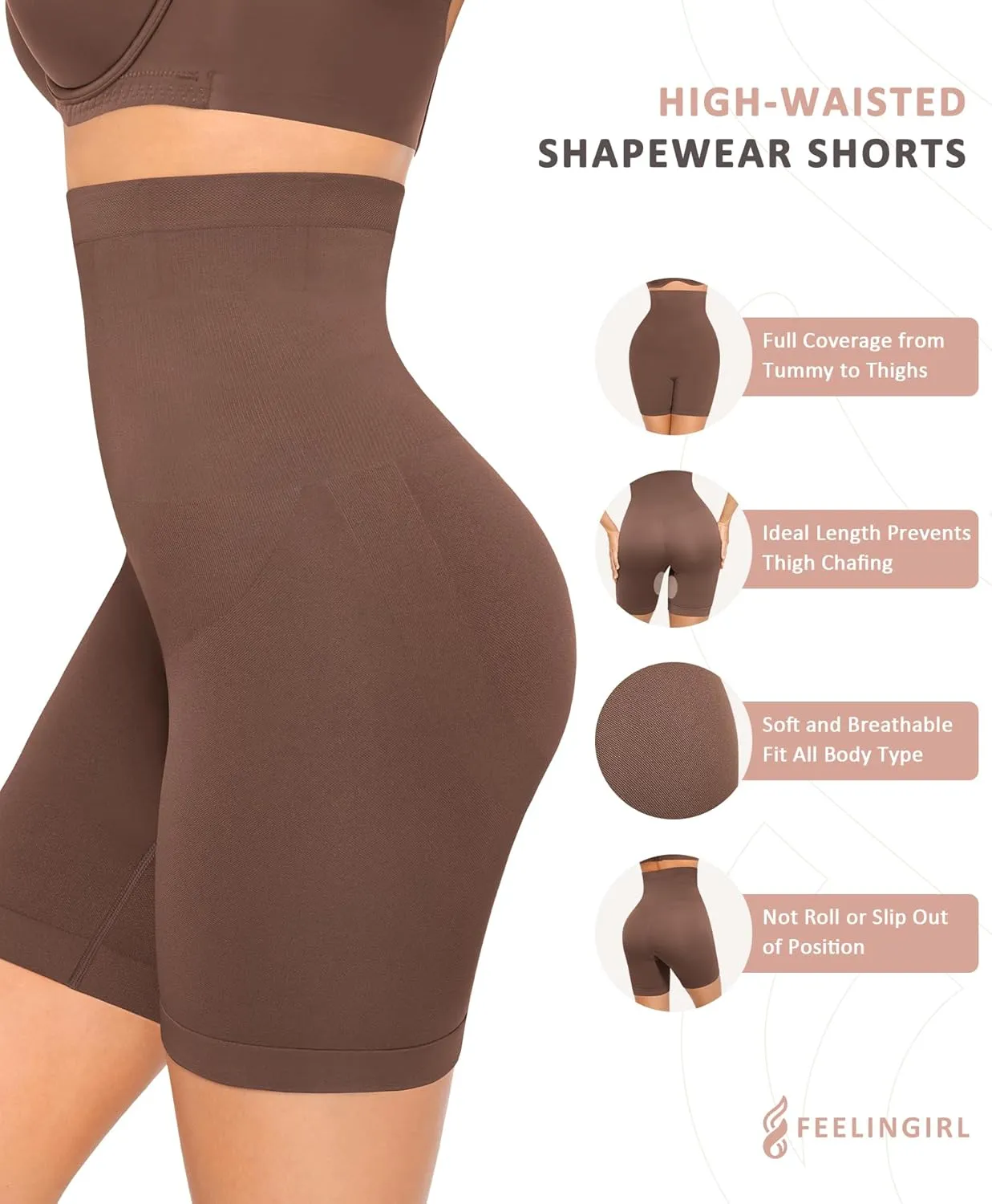 FeelinGirl Tummy Control Shapewear Shorts Body Shaper for Women High-Waisted Thigh Slimming