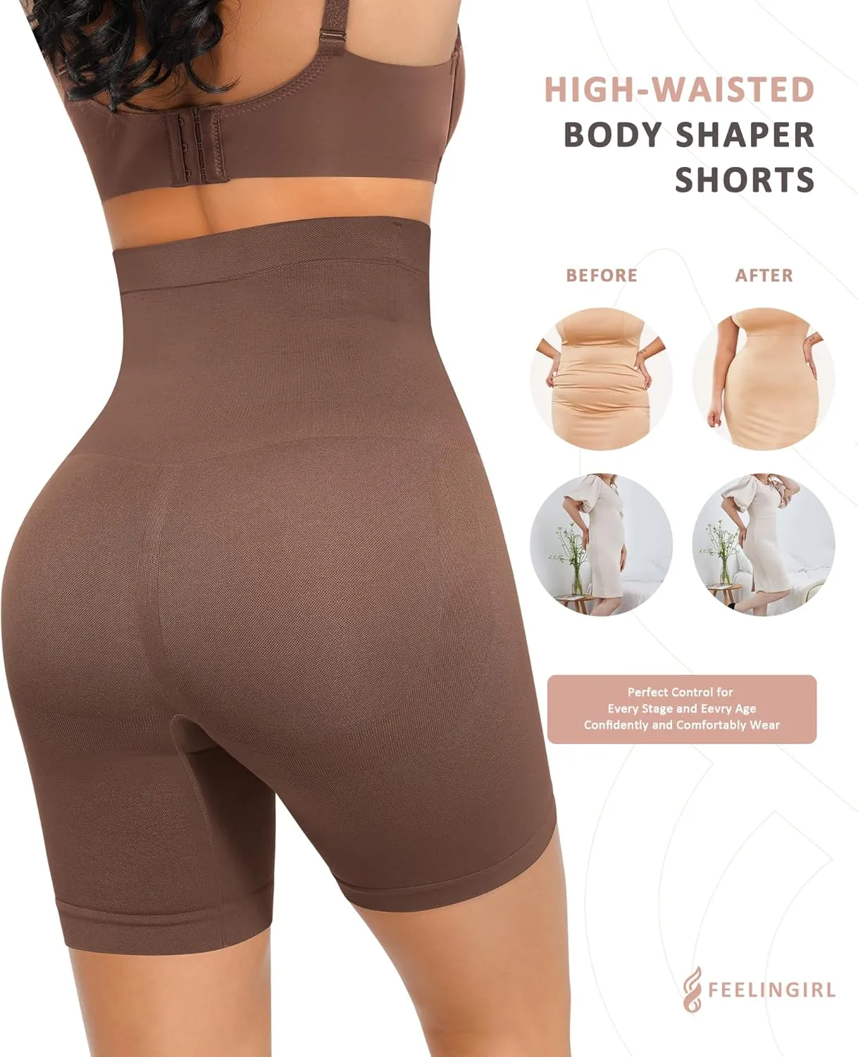 FeelinGirl Tummy Control Shapewear Shorts Body Shaper for Women High-Waisted Thigh Slimming