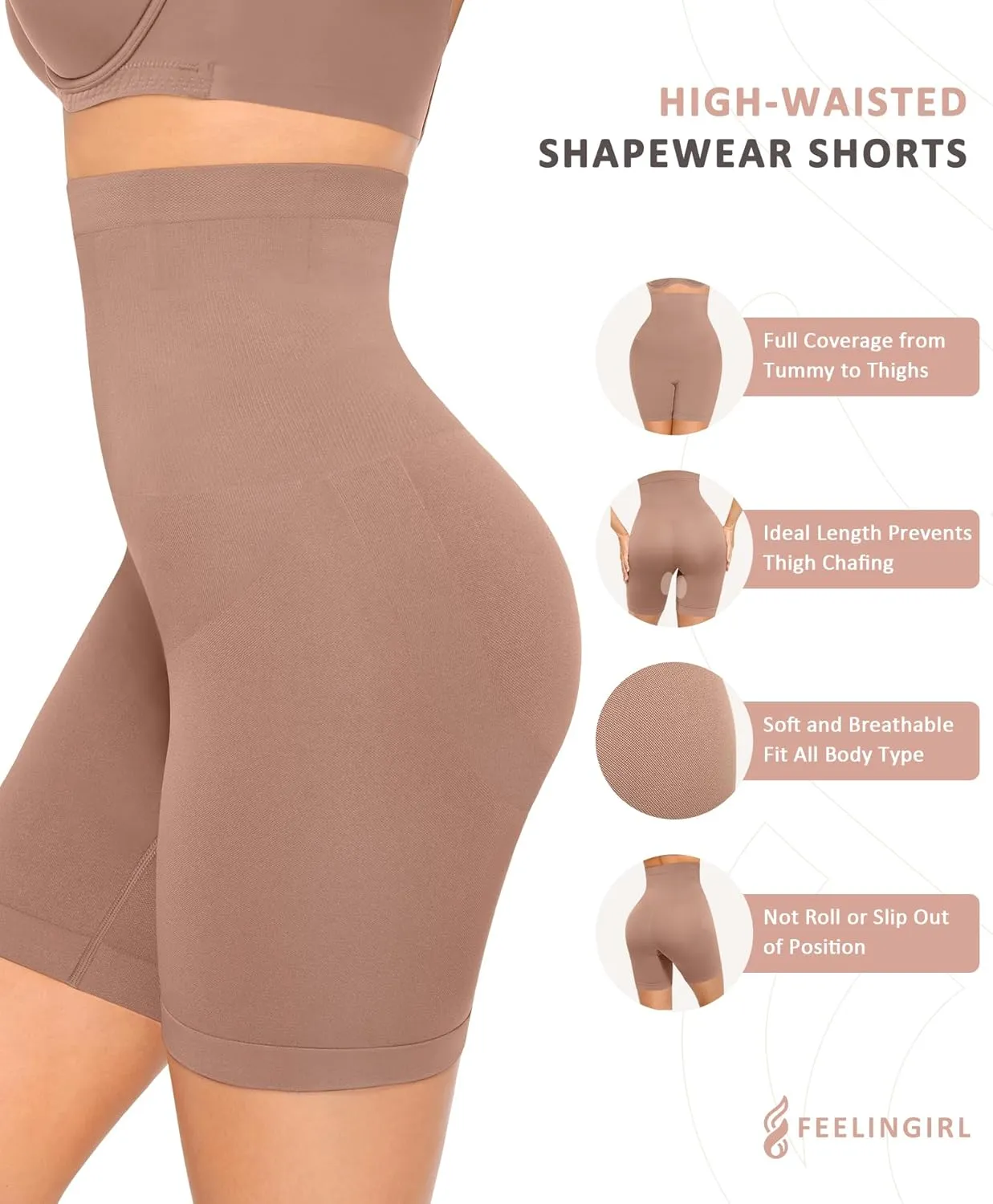 FeelinGirl Tummy Control Shapewear Shorts Body Shaper for Women High-Waisted Thigh Slimming
