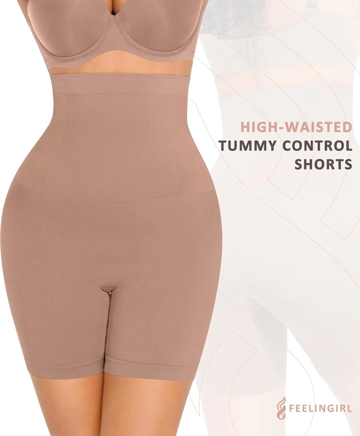 FeelinGirl Tummy Control Shapewear Shorts Body Shaper for Women High-Waisted Thigh Slimming