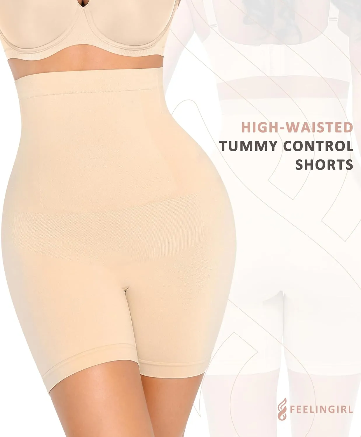 FeelinGirl Tummy Control Shapewear Shorts Body Shaper for Women High-Waisted Thigh Slimming