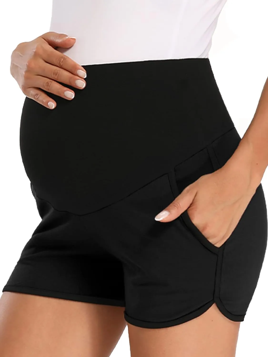 fitglam Women's Maternity Shorts Over Belly Pregnancy Lounge Workout Running Pajama Sleep Shorts with Pockets