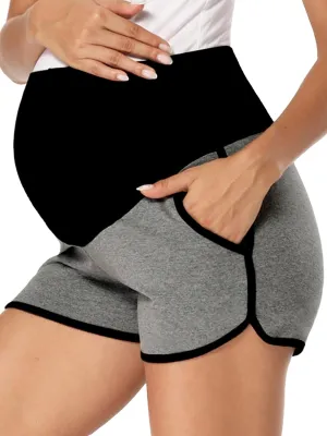 fitglam Women's Maternity Shorts Over Belly Pregnancy Lounge Workout Running Pajama Sleep Shorts with Pockets