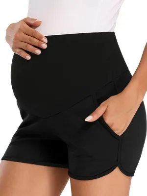 fitglam Women's Maternity Shorts Over Belly Pregnancy Lounge Workout Running Pajama Sleep Shorts with Pockets