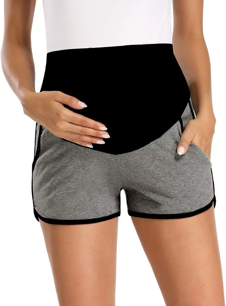 fitglam Women's Maternity Shorts Over Belly Pregnancy Lounge Workout Running Pajama Sleep Shorts with Pockets