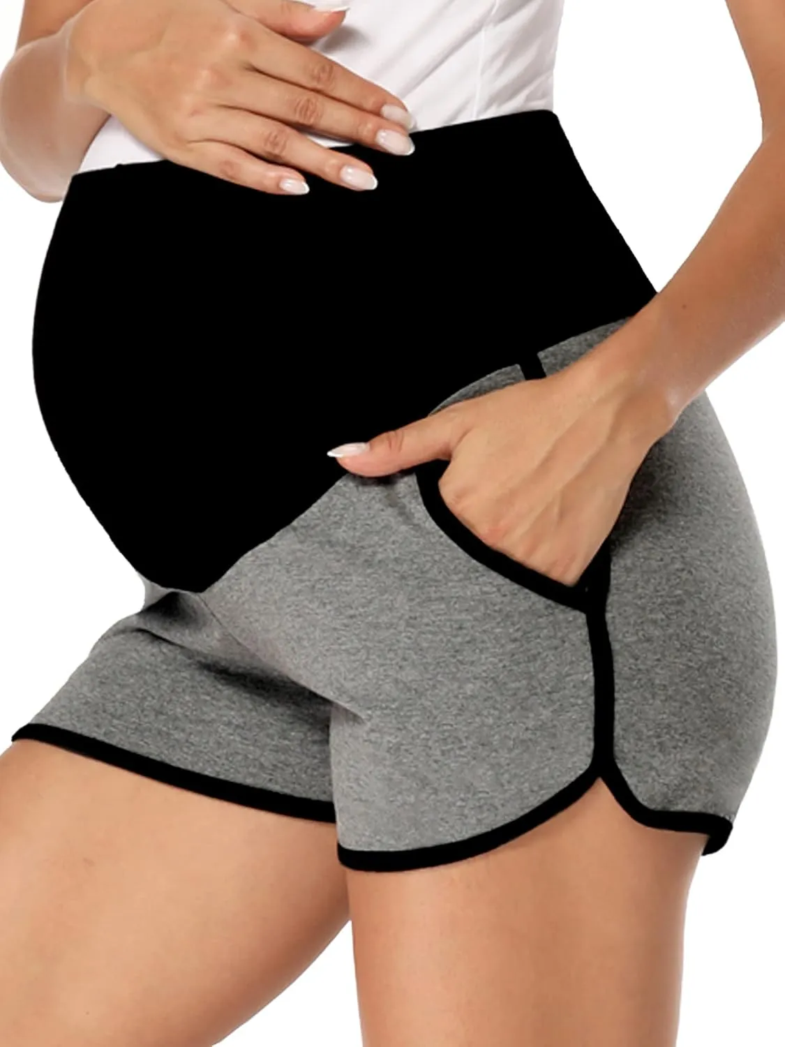 fitglam Women's Maternity Shorts Over Belly Pregnancy Lounge Workout Running Pajama Sleep Shorts with Pockets