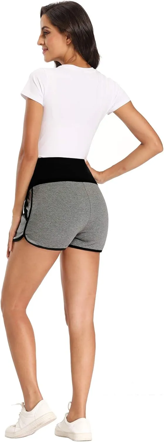 fitglam Women's Maternity Shorts Over Belly Pregnancy Lounge Workout Running Pajama Sleep Shorts with Pockets