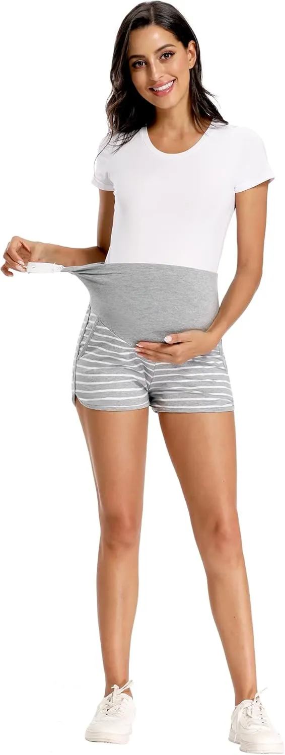 fitglam Women's Maternity Shorts Over Belly Pregnancy Lounge Workout Running Pajama Sleep Shorts with Pockets