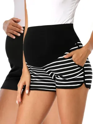 fitglam Women's Maternity Shorts Over Belly Pregnancy Lounge Workout Running Pajama Sleep Shorts with Pockets