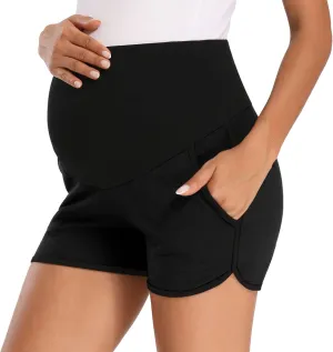 fitglam Women's Maternity Shorts Over Belly Pregnancy Lounge Workout Running Pajama Sleep Shorts with Pockets