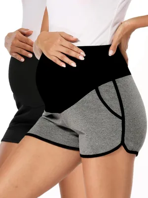 fitglam Women's Maternity Shorts Over Belly Pregnancy Lounge Workout Running Pajama Sleep Shorts with Pockets
