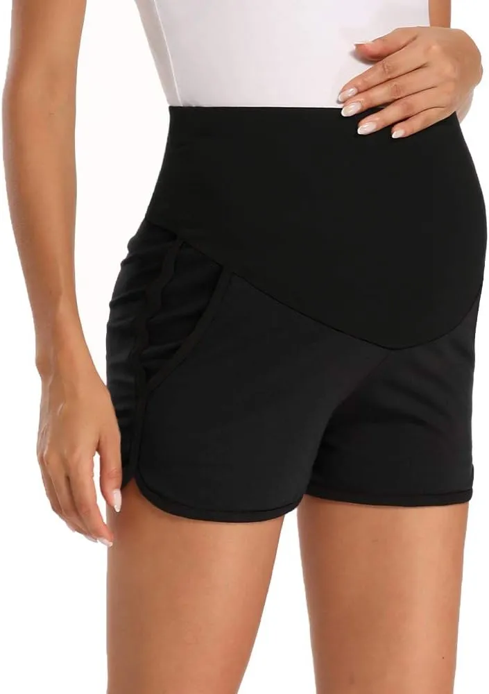 fitglam Women's Maternity Shorts Over Belly Pregnancy Lounge Workout Running Pajama Sleep Shorts with Pockets