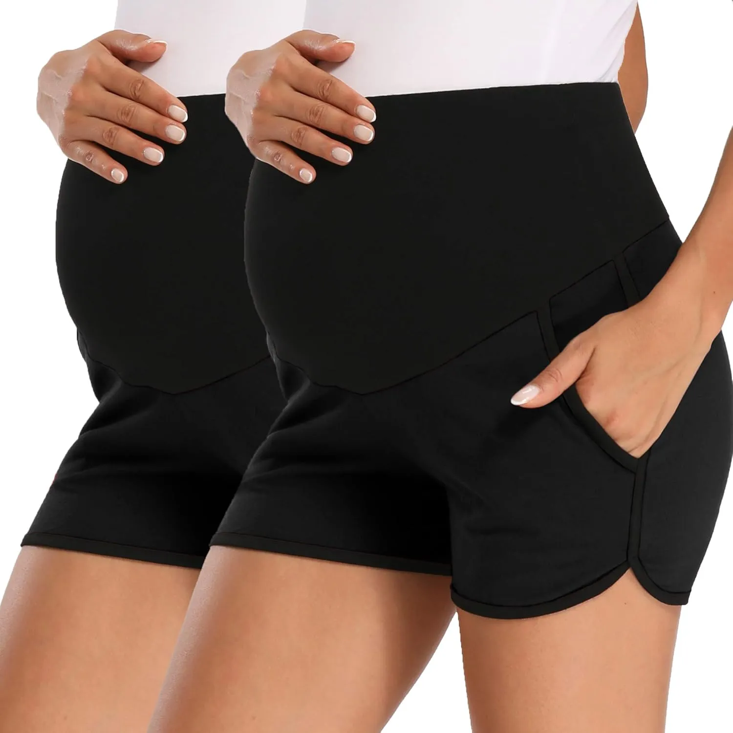 fitglam Women's Maternity Shorts Over Belly Pregnancy Lounge Workout Running Pajama Sleep Shorts with Pockets