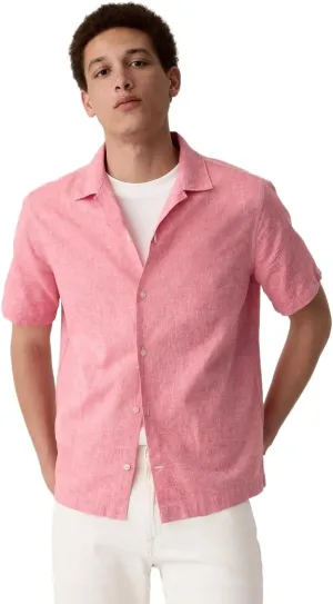 GAP Men's Standard Fit Short Sleeve Linen Resort Collar Shirt
