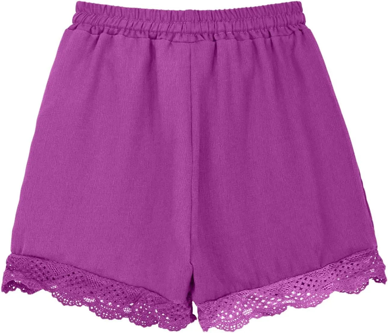 Girls Cotton Linen Shorts Cute Lace Trim Comfy Summer Elastic High Waist Yoga Dance Shorts for Kids 4-14 Years