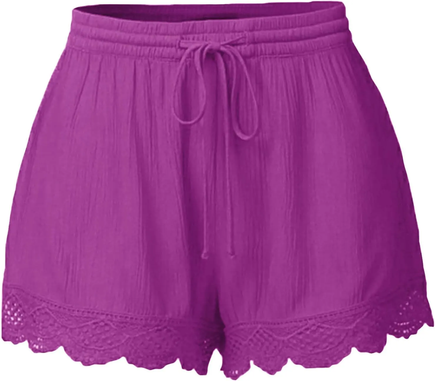 Girls Cotton Linen Shorts Cute Lace Trim Comfy Summer Elastic High Waist Yoga Dance Shorts for Kids 4-14 Years