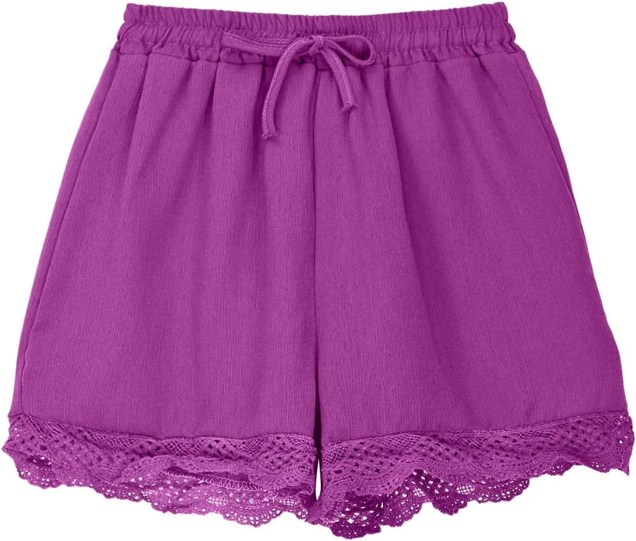 Girls Cotton Linen Shorts Cute Lace Trim Comfy Summer Elastic High Waist Yoga Dance Shorts for Kids 4-14 Years