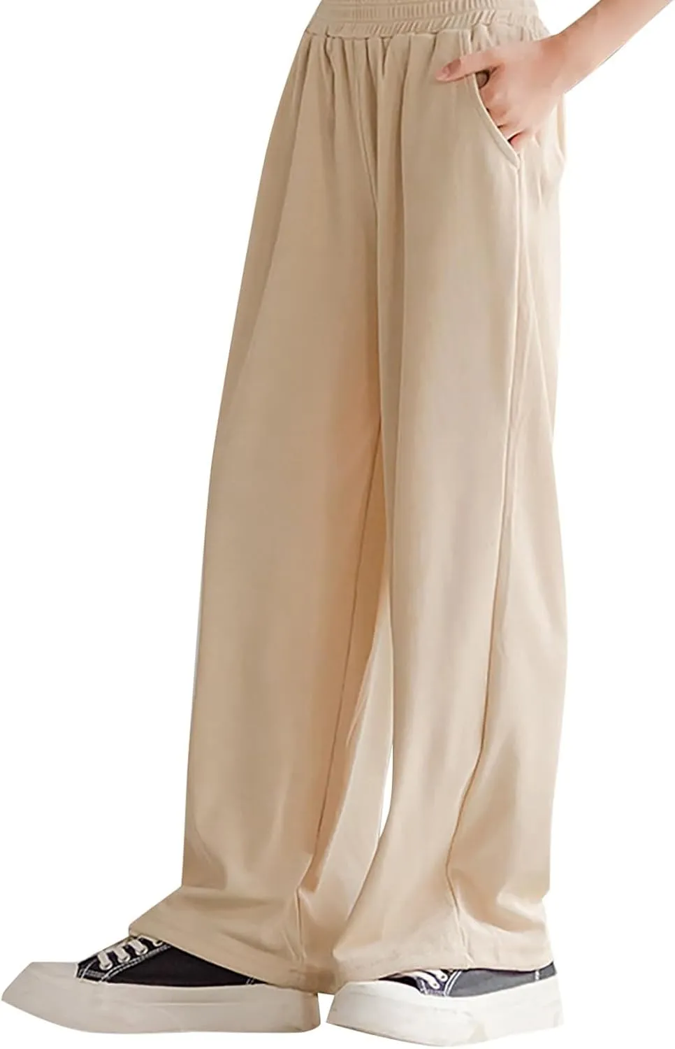 Girls Ice Silk Wide Leg Pants Kids Solid Elastic Waist Palazzo Pant Loose Straight Comfy Sweatpants Baggy Trousers