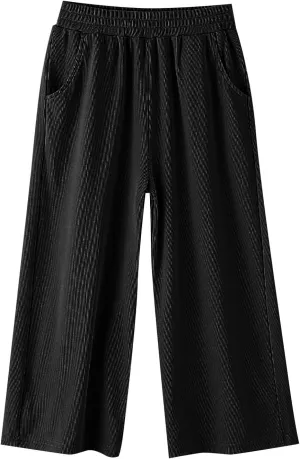 Girls Ice Silk Wide Leg Pants Kids Solid Elastic Waist Palazzo Pant Loose Straight Comfy Sweatpants Baggy Trousers